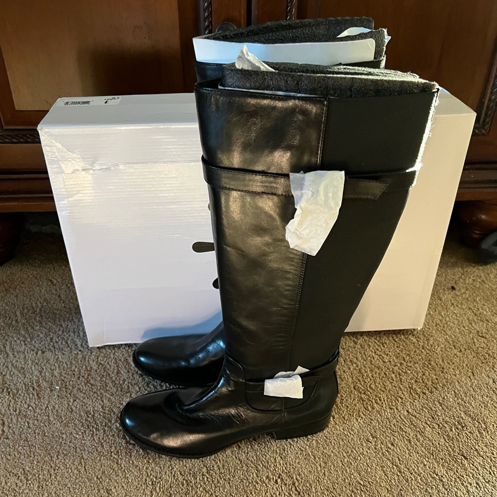 Isaac Mizrahi Live! Black leather riding boots size 9 new in box - Picture 1 of 7